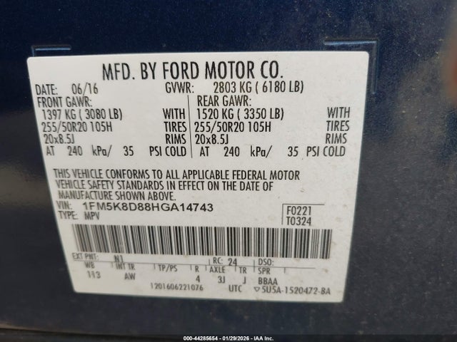 1FM5K8D88HGA14743 Ford EXPLORER XLT