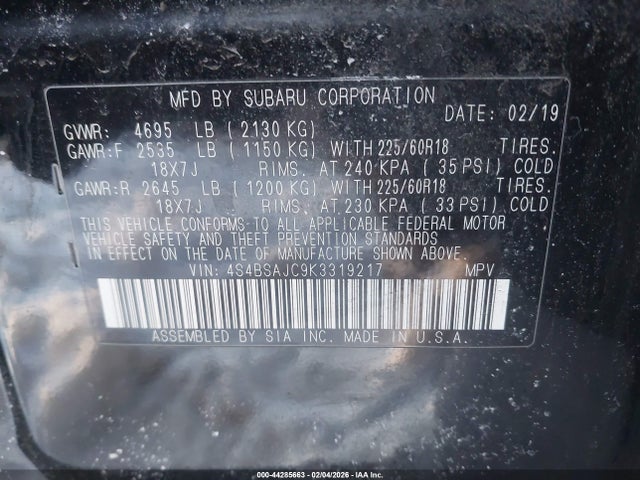 Subaru Outback 2.5i Limited 2019 4S4BSAJC9K3319217 Image 9
