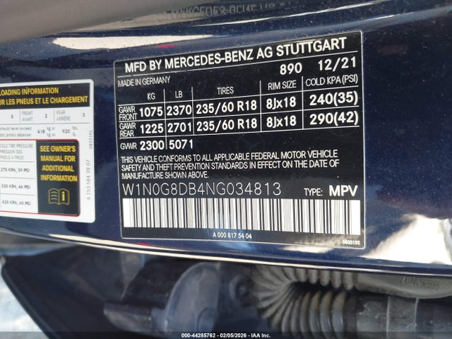 44285762 :رقم المزاد ، W1N0G8DB4NG034813 vin ، 2022 Mercedes-benz Glc 300 Suv مزاد بيع