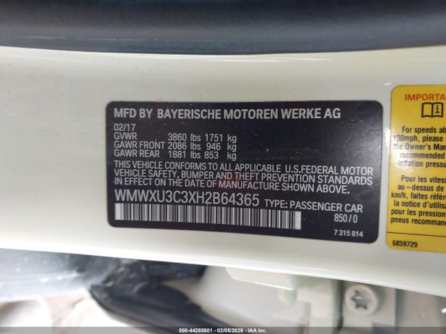 Продажа на аукционе авто 2017 Mini Hardtop Cooper S, vin: WMWXU3C3XH2B64365, номер лота: 44285801