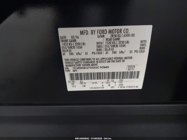 2016 FORD EXPLORER 1FM5K8GT5GGC10945 Photo 8