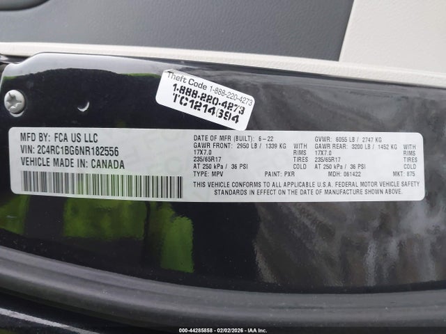 Aukcja sprzedaży 2022 Chrysler Pacifica Touring L, vin: 2C4RC1BG6NR182556, numer aukcji: 44285858