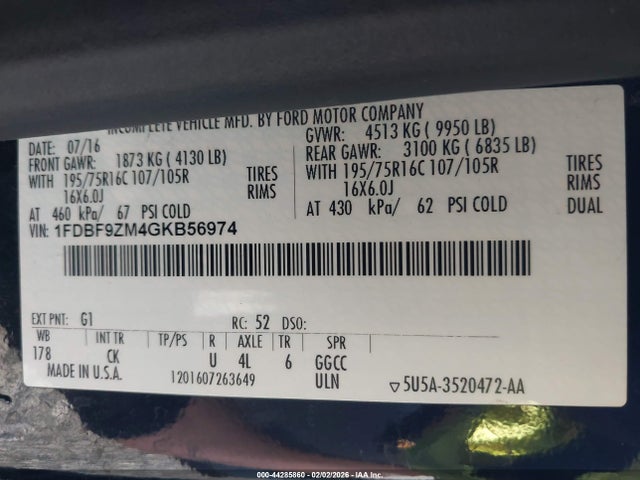 1FDBF9ZM4GKB56974 Ford Transit-350 Cab