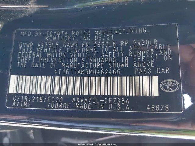 4T1G11AK3MU462466 Toyota Camry Se Nightshade Edition