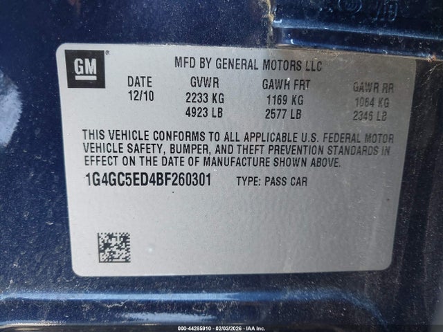 Продаж на аукціоні авто 2011 Buick Lacrosse Cxl, vin: 1G4GC5ED4BF260301, номер лоту: 44285910