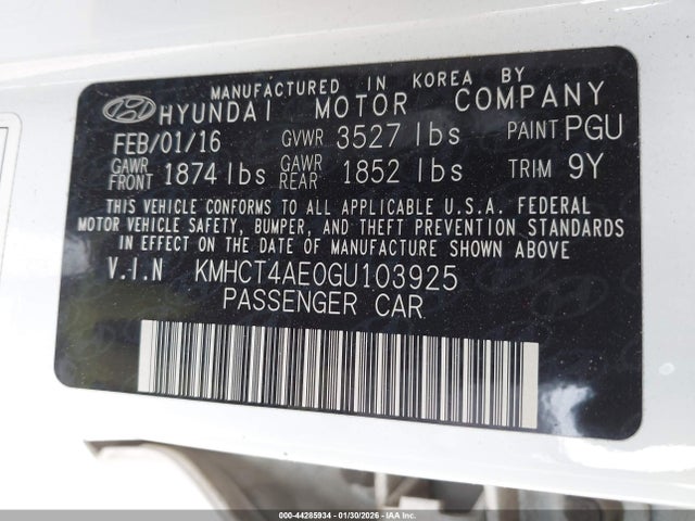 KMHCT4AE0GU103925 Hyundai ACCENT SE