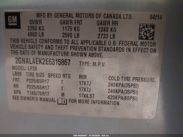 Chevrolet EQUINOX LS 2014 2GNALAEK2E6315867 Image 9