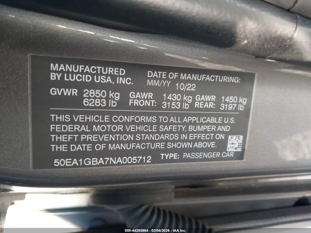 2022 LUCID AIR 50EA1GBA7NA005712 Photo 8