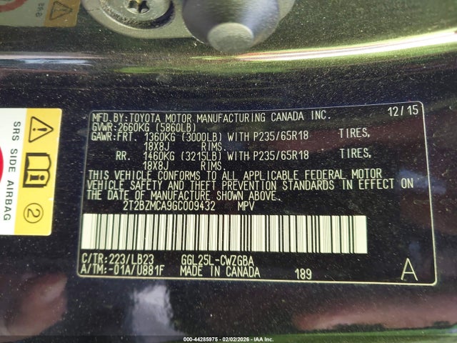 Aukcja sprzedaży 2016 Lexus Rx 350, vin: 2T2BZMCA9GC009432, numer aukcji: 44285975