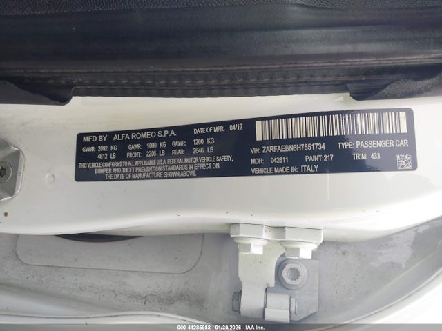 2017 ALFA ROMEO GIULIA ZARFAEBN6H7551734 Photo 8