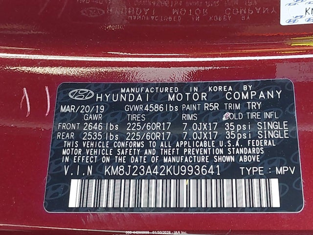 KM8J23A42KU993641 Hyundai TUCSON SE