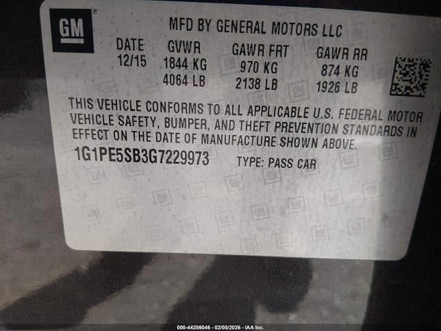 1G1PE5SB3G7229973 Chevrolet Cruze Limited 1lt Auto