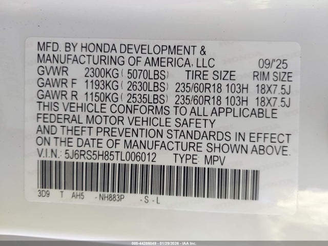 5J6RS5H85TL006012 Honda Cr-v Hybrid 2wd Sport-l