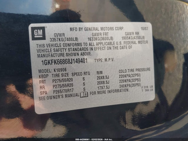 Продаж на аукціоні авто 2008 Gmc Yukon Xl 1500 Denali, vin: 1GKFK66868J149401, номер лоту: 44286061