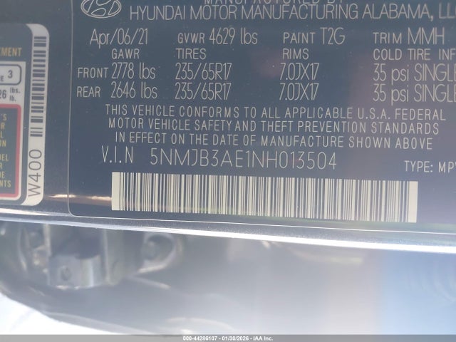 5NMJB3AE1NH013504 Hyundai TUCSON SEL