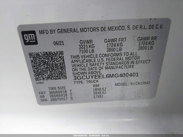 3GCUYEEL6MG400401 Chevrolet Silverado 1500 4wd Short Bed Rst