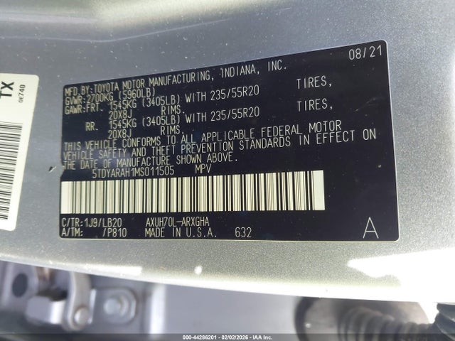 2021 TOYOTA HIGHLANDER 5TDYARAH1MS011505 Photo 8