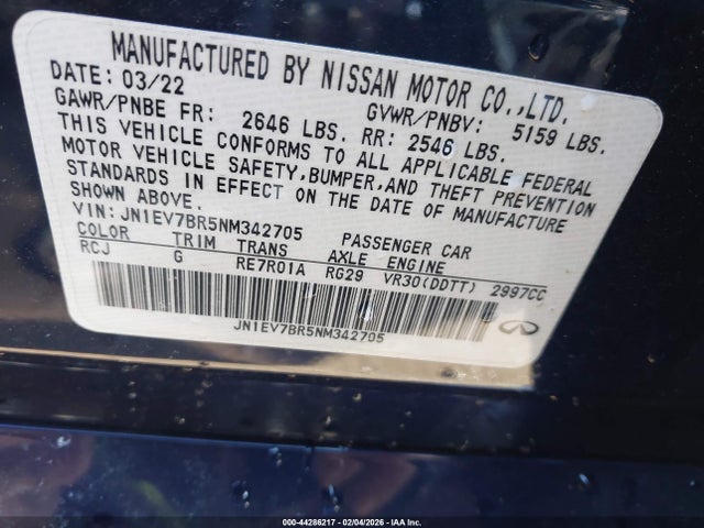 Продажа на аукционе авто 2022 Infiniti Q50 Luxe Awd, vin: JN1EV7BR5NM342705, номер лота: 44286217