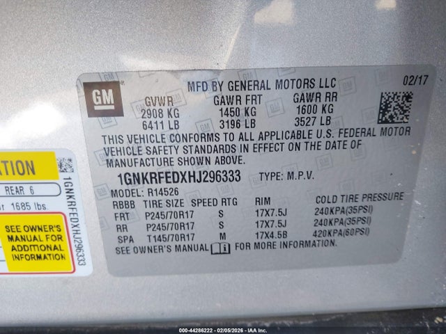 Chevrolet Traverse Ls 2017 1GNKRFEDXHJ296333 Image 9