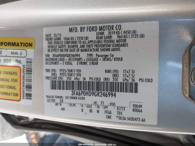 3FA6P0HD9GR246994 Ford FUSION SE