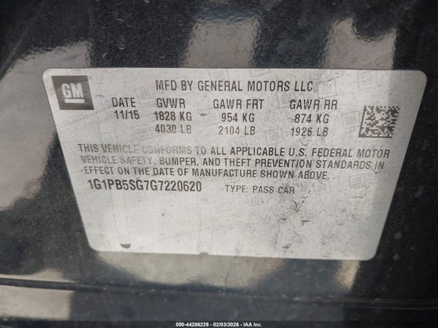 1G1PB5SG7G7220620 Chevrolet Cruze Limited Ls Manual