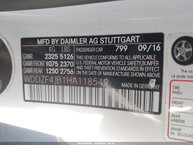 44286245 :رقم المزاد ، WDDZF4JB1HA118549 vin ، 2017 Mercedes-benz E 300 مزاد بيع