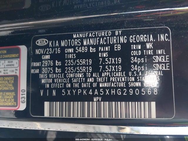 5XYPK4A5XHG290568 KIA Sorento 3.3l Sxl