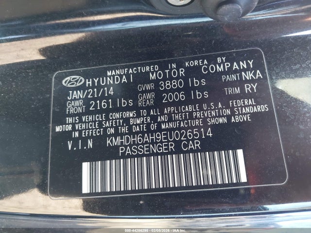 KMHDH6AH9EU026514 Hyundai Elantra