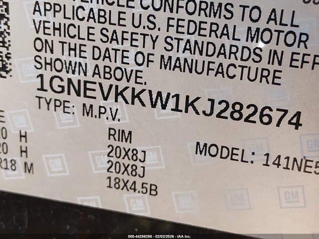 1GNEVKKW1KJ282674 Chevrolet Traverse Premier