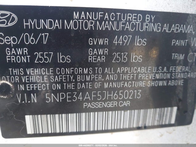 5NPE34AF5JH650213 Hyundai Sonata Limited
