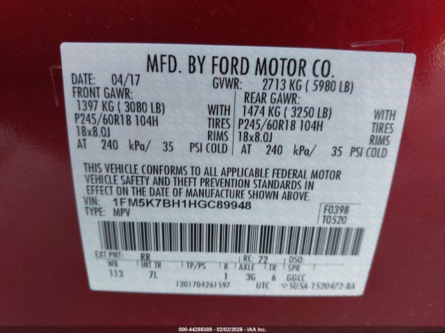 1FM5K7BH1HGC89948 Ford Explorer