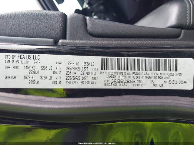 Продаж на аукціоні авто 2018 Jeep Grand Cherokee Sterling Edition 4x2, vin: 1C4RJEBG2JC363752, номер лоту: 44286396