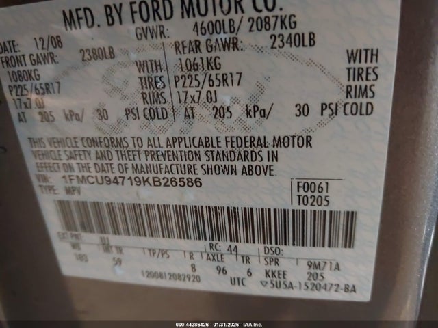 2009 FORD ESCAPE 1FMCU94719KB26586 Photo 8