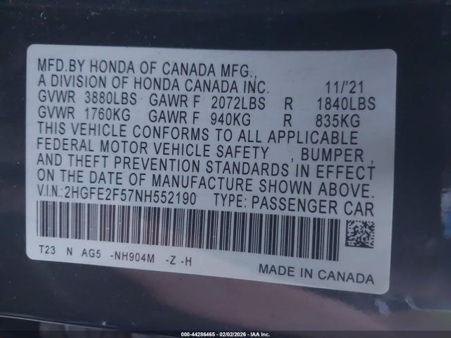 Honda Civic Sport 2022 2HGFE2F57NH552190 Image 9