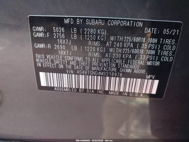 2021 SUBARU OUTBACK 4S4BTGND4M3218978 Photo 8