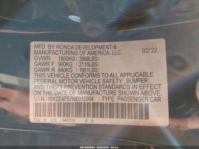 Honda INSIGHT EX 2022 19XZE4F57NE010994 Image 9