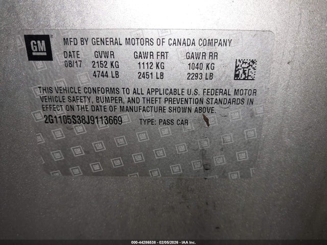 Chevrolet IMPALA 1LT 2018 2G1105S38J9113669 Image 9