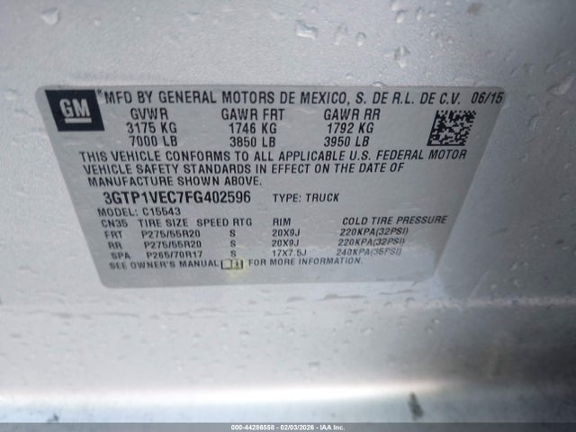 Aukcja sprzedaży 2015 Gmc Sierra 1500 Slt, vin: 3GTP1VEC7FG402596, numer aukcji: 44286558