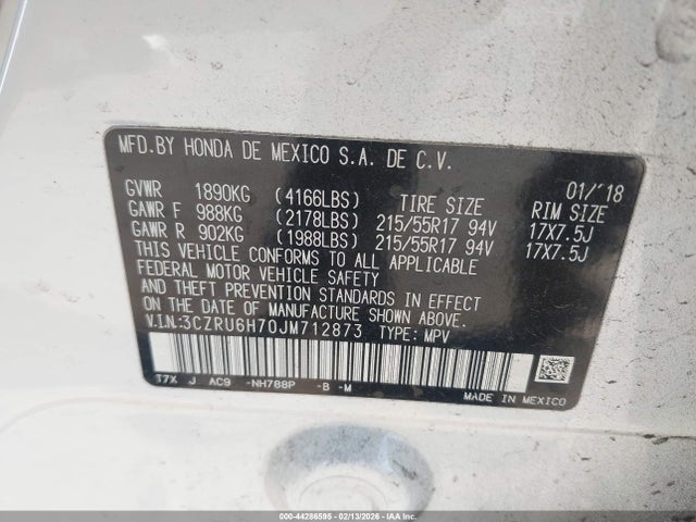 3CZRU6H70JM712873 Honda Hr-v Ex-l