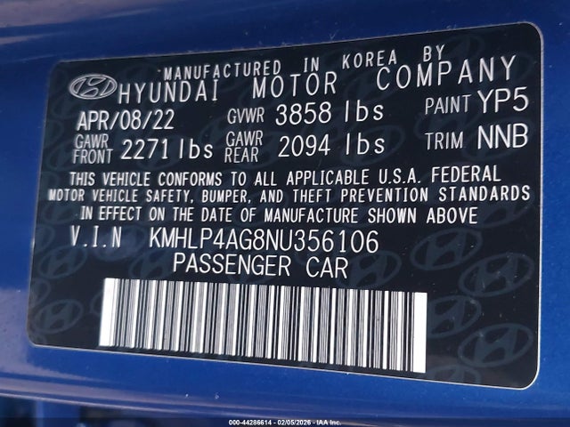 KMHLP4AG8NU356106 Hyundai Elantra Limited