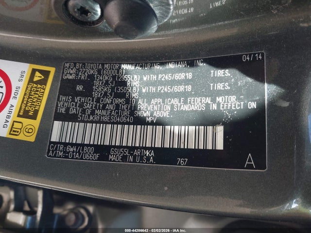 5TDJKRFH8ES040640 Toyota Highlander Xle V6