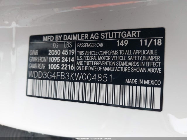 Aukcja sprzedaży 2019 Mercedes-benz A 220 4matic, vin: WDD3G4FB3KW004851, numer aukcji: 44286684