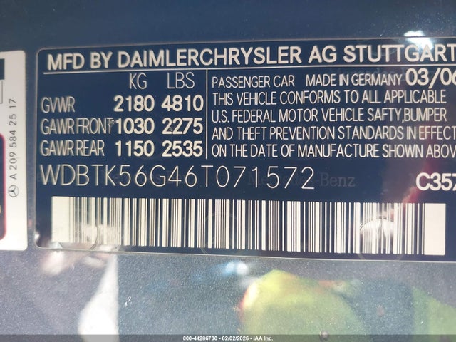 Aukcja sprzedaży 2006 Mercedes-benz Clk 350, vin: WDBTK56G46T071572, numer aukcji: 44286700