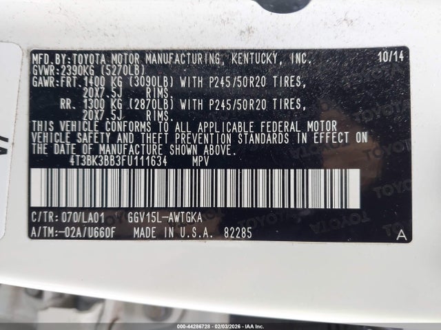 Toyota Venza Xle V6 2015 4T3BK3BB3FU111634 Image 9