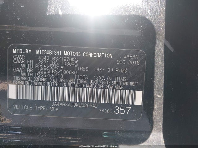 Продаж на аукціоні авто 2019 Mitsubishi Outlander Sport 2.0 Es, vin: JA4AR3AU9KU020542, номер лоту: 44286755
