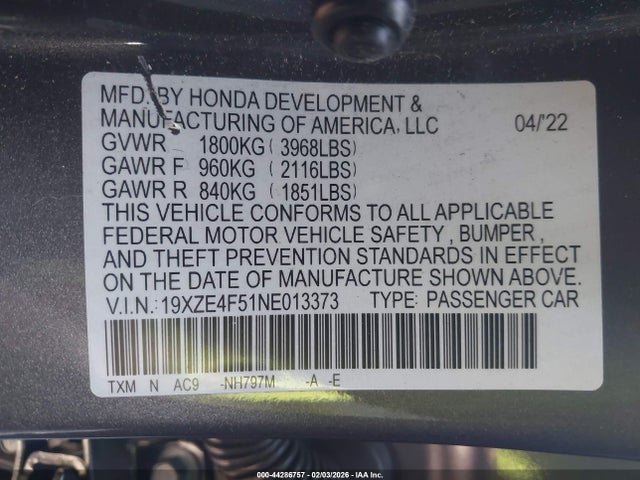 Honda INSIGHT EX 2022 19XZE4F51NE013373 Image 9