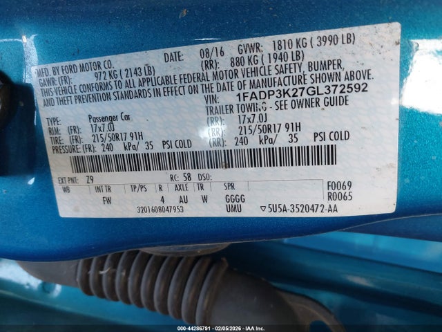 Ford FOCUS SE 2016 1FADP3K27GL372592 Image 9