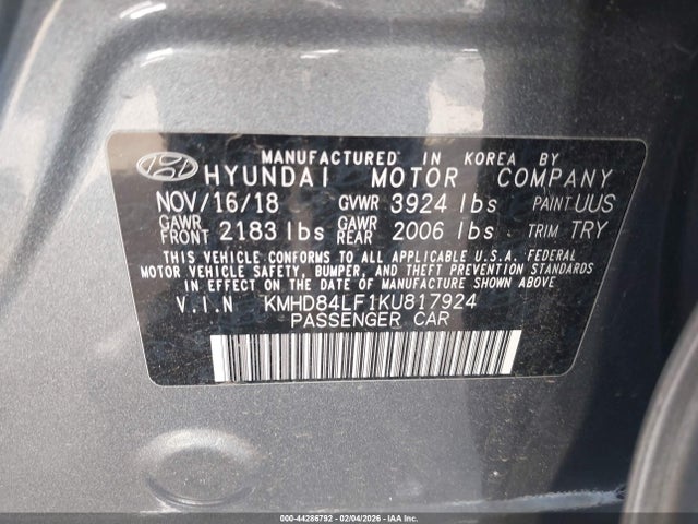 KMHD84LF1KU817924 Hyundai ELANTRA SEL