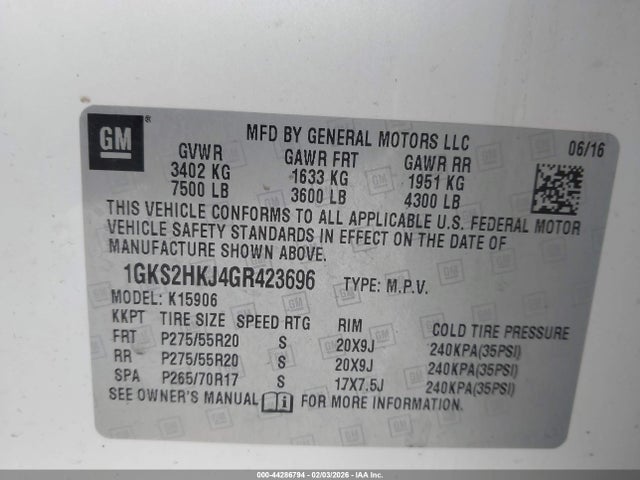Aukcja sprzedaży 2016 Gmc Yukon Xl Denali, vin: 1GKS2HKJ4GR423696, numer aukcji: 44286794
