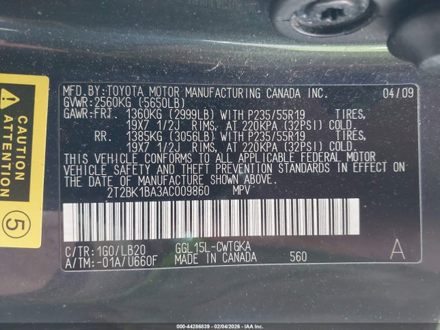 Aukcja sprzedaży 2010 Lexus Rx 350, vin: 2T2BK1BA3AC009860, numer aukcji: 44286839